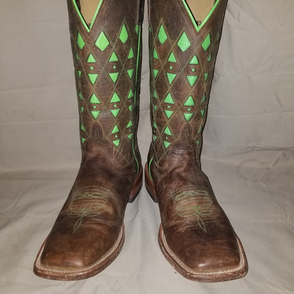 Horse Power Western Boots Mens Square Inlay Roper Toast Bison HP1783